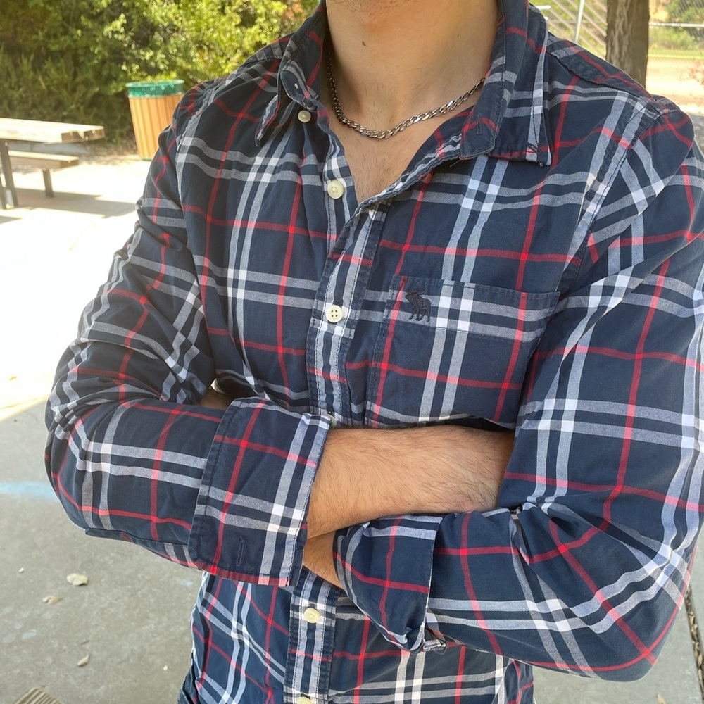 ABERCROMBIE MEN CHECK PLAID PARTY DRESS STUD SHIRT
